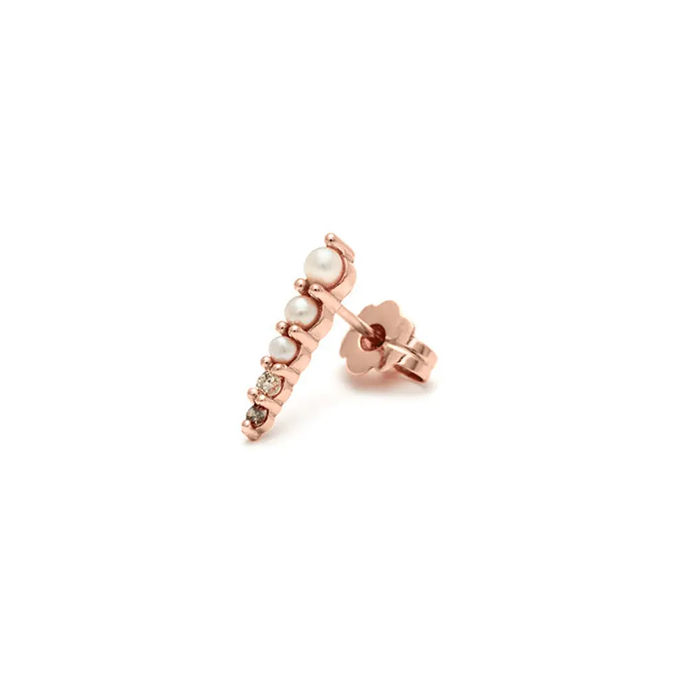 Pavé Pointe Stud Earring (Medium) - 14k Gold, Pearl & Champagne Diamonds
