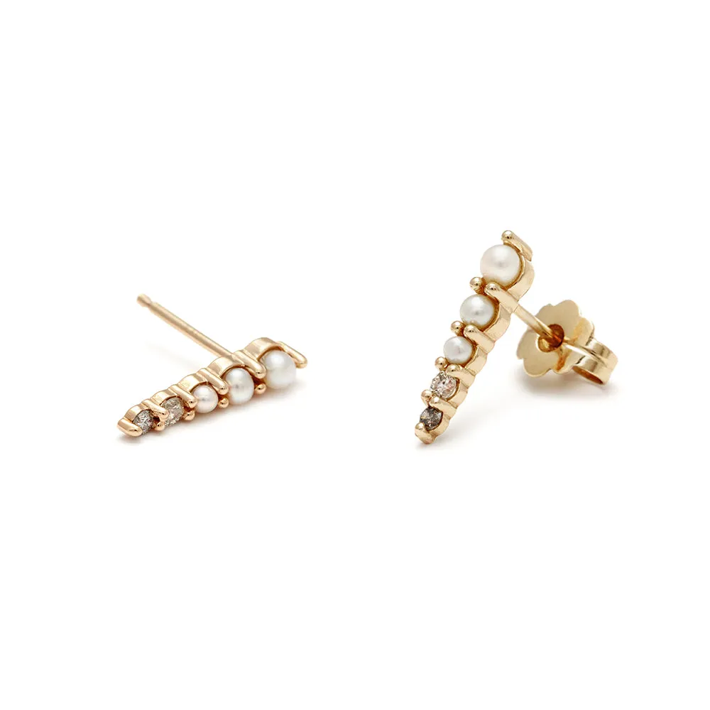 Pavé Pointe Stud Earring (Medium) - 14k Gold, Pearl & Champagne Diamonds