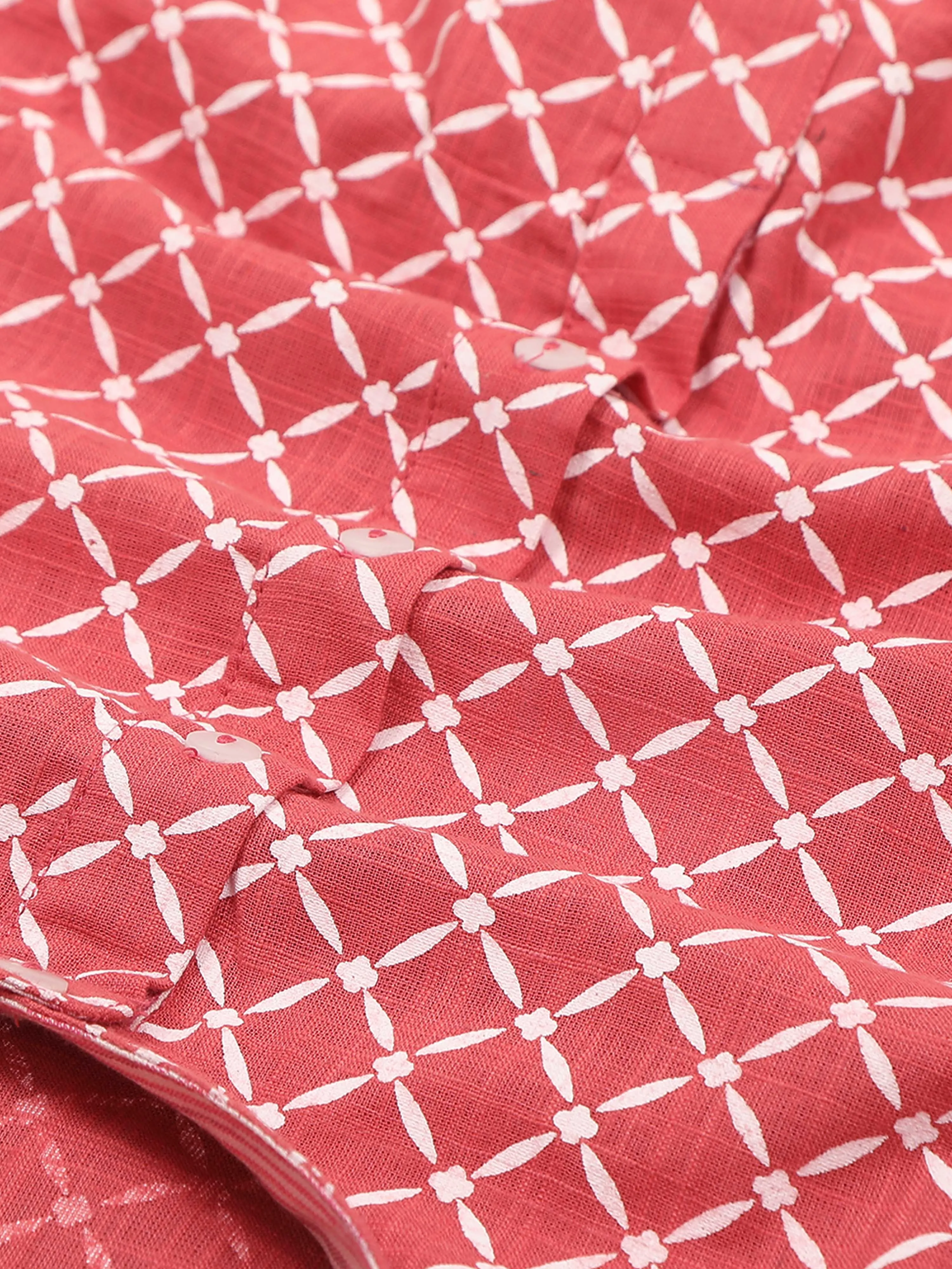 Peach and White Printed Short Kurta