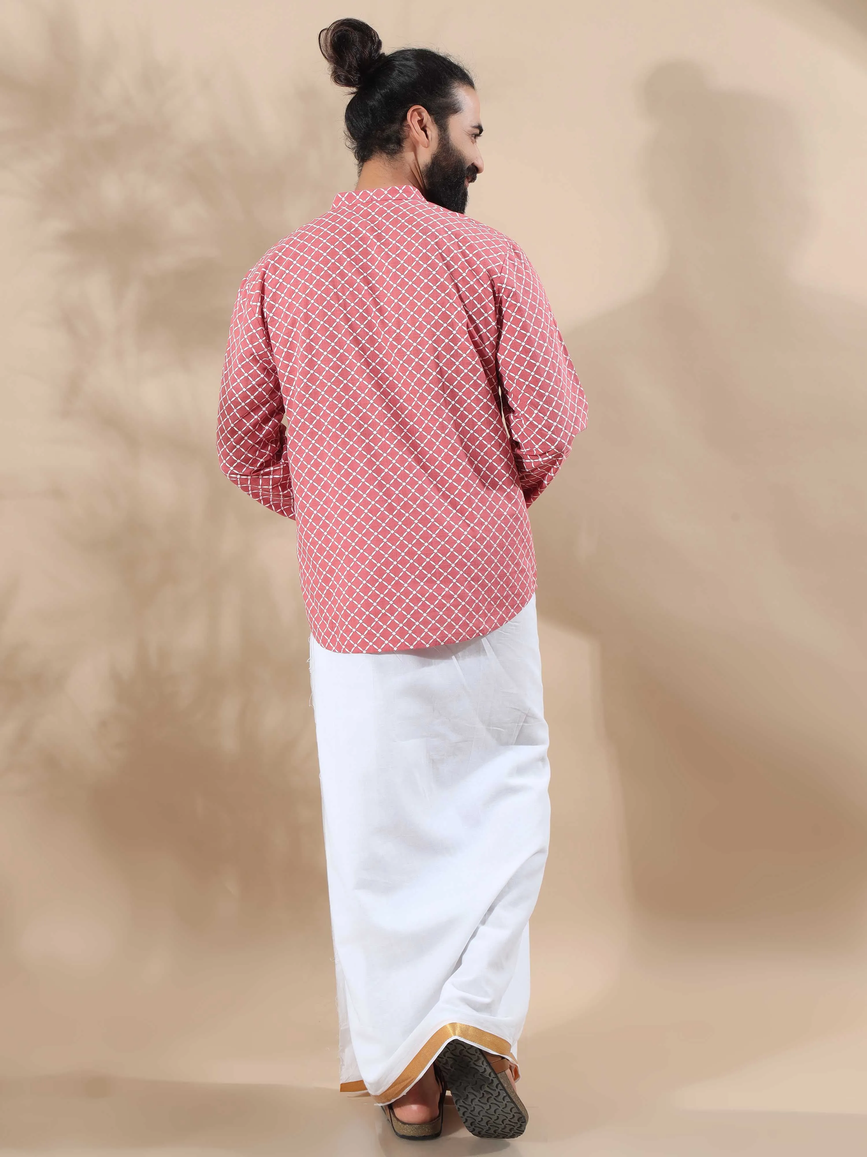 Peach and White Printed Short Kurta