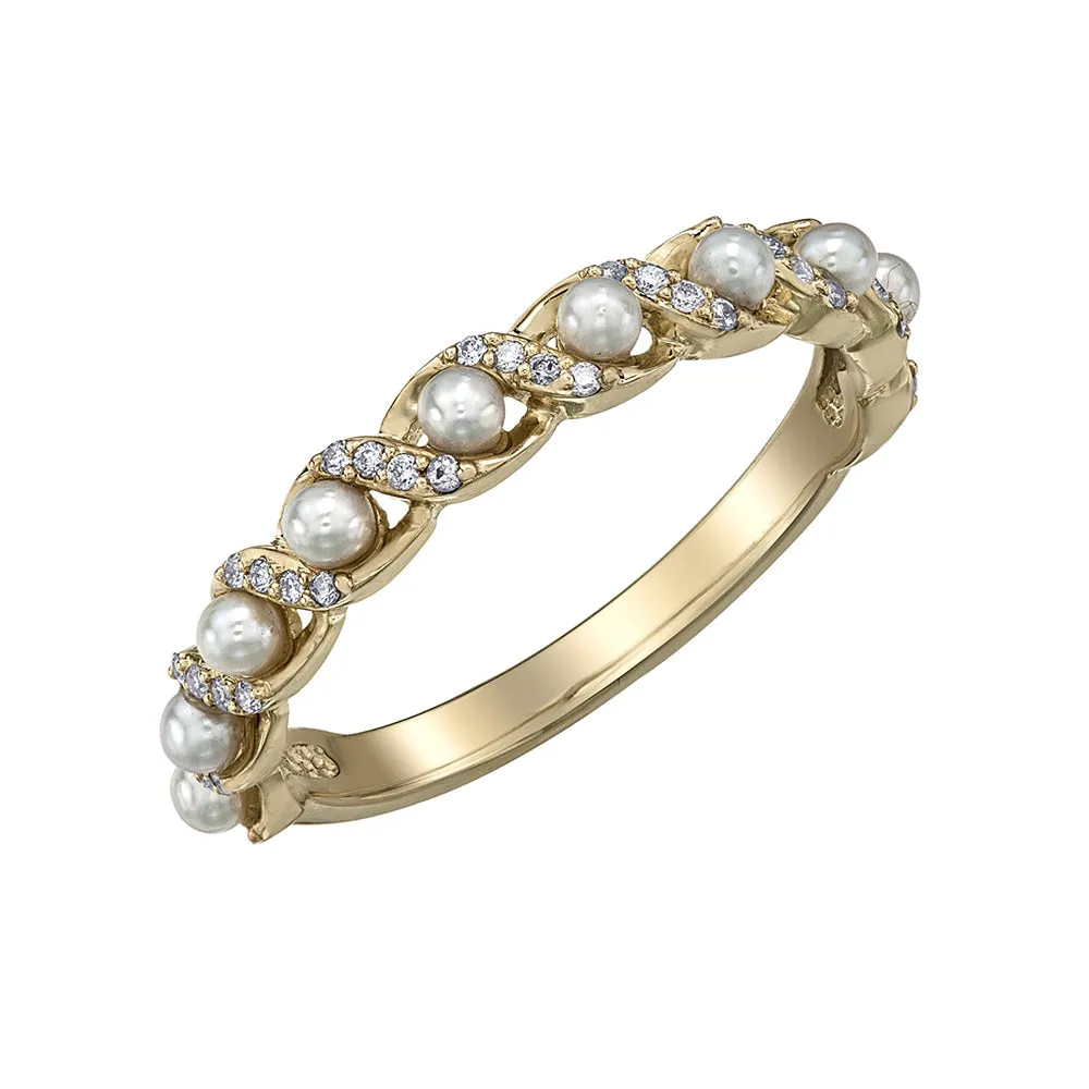 Pearl and Diamond Half-Eternity Band