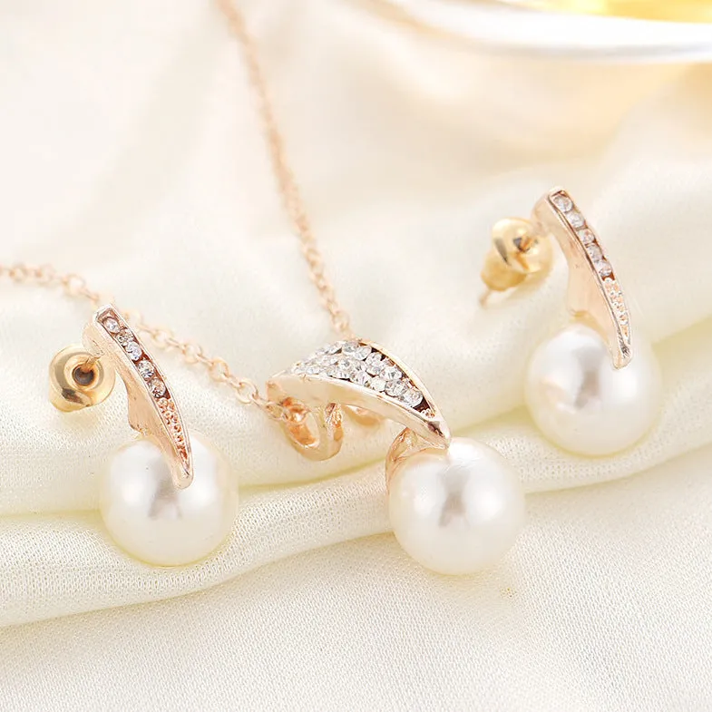 Pearl Necklace Earring Wedding Set
