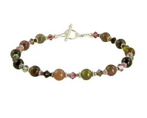 Pink Tourmaline Crystal Gemstone Bracelet, Sterling Silver