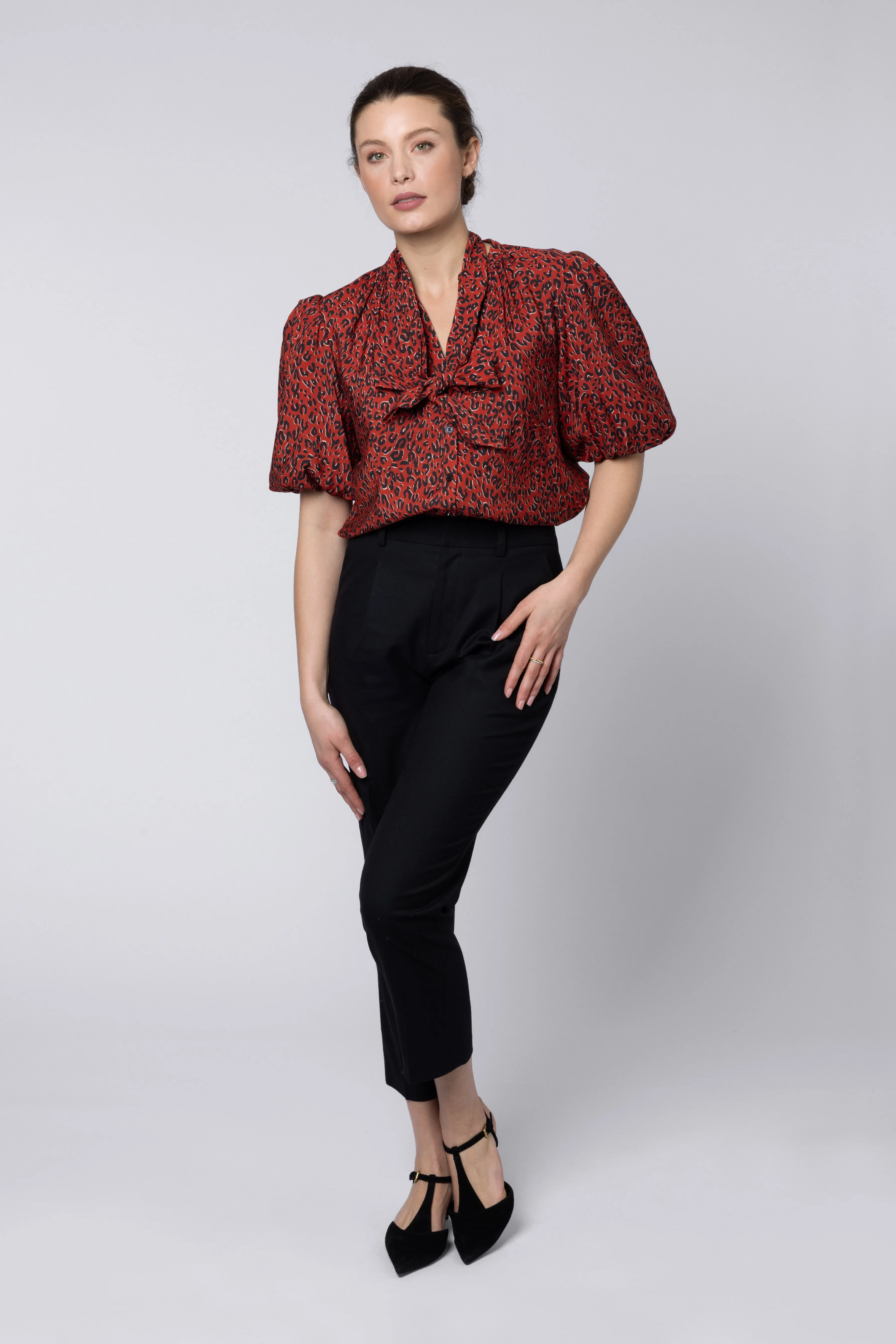 Poppy Animal Print Puff Sleeve Blouse (Red)