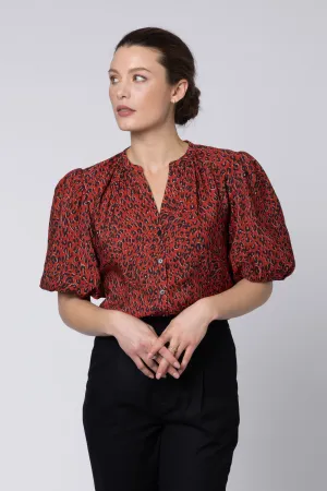 Poppy Animal Print Puff Sleeve Blouse (Red)
