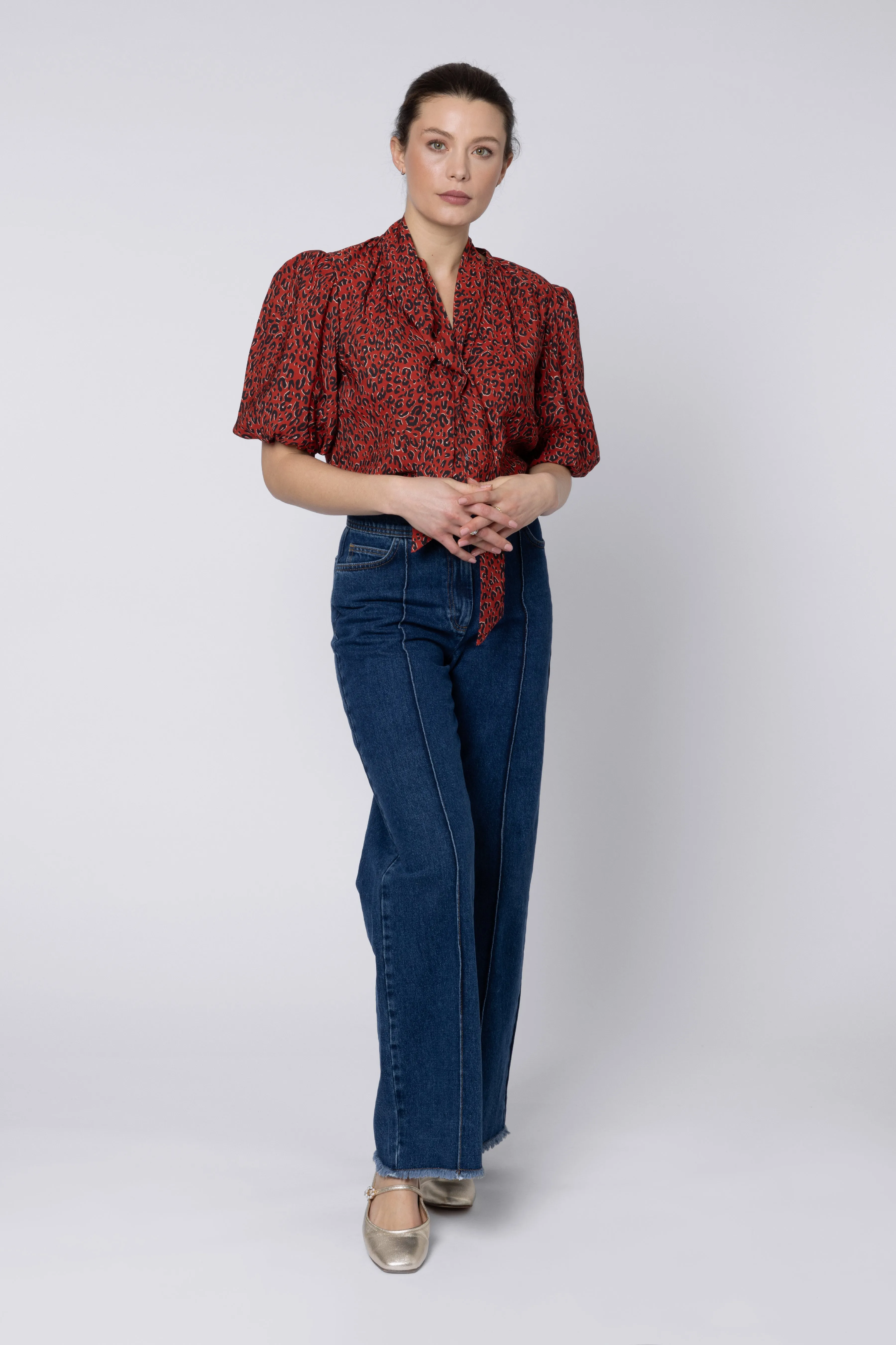 Poppy Animal Print Puff Sleeve Blouse (Red)