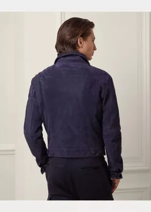 Qawach Men's Royal Blue Suede Leather Trucker Jacket Pure Suede Lambskin Leather Coat