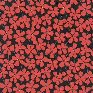 Red Alert - Floral Allover Black Yardage