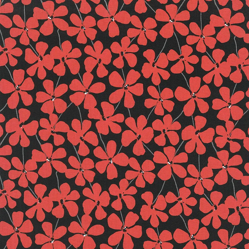 Red Alert - Floral Allover Black Yardage
