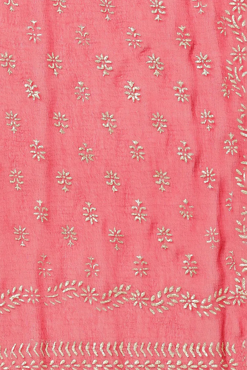 Red Silk Blend Anarkali Kurta Pant With Dupatta