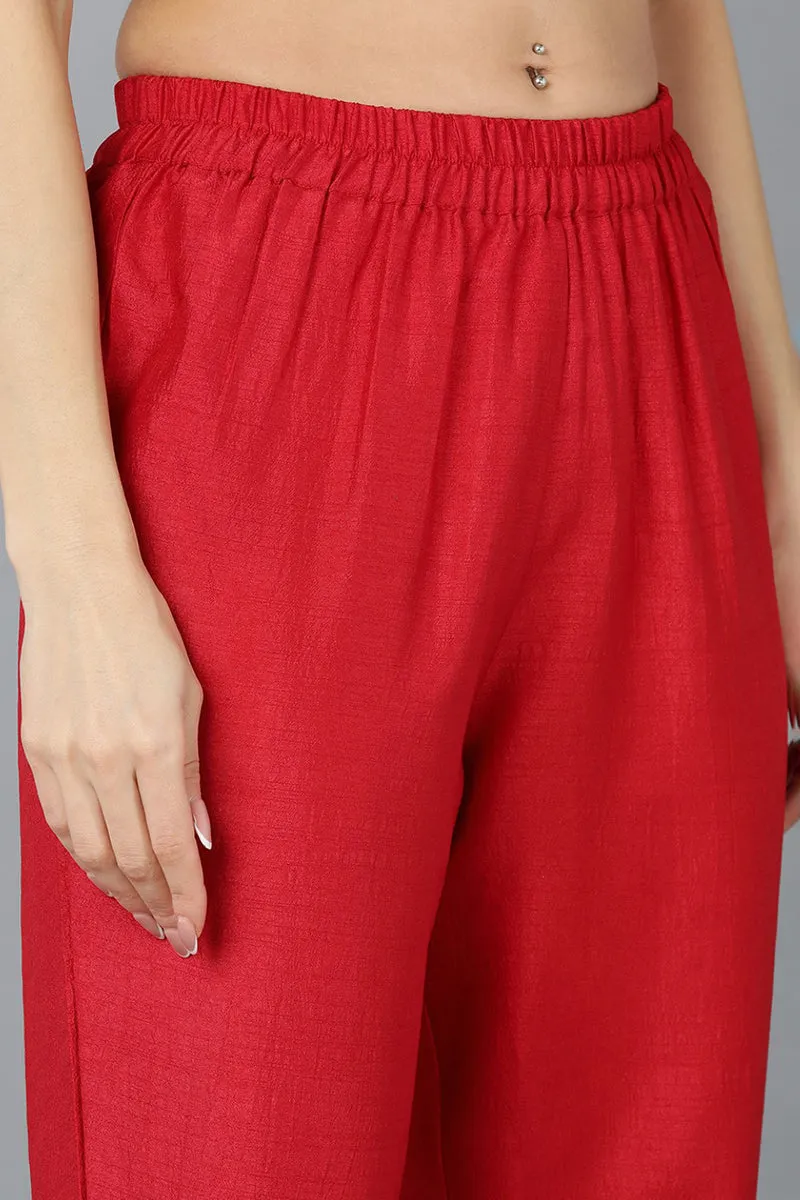 Red Silk Blend Anarkali Kurta Pant With Dupatta