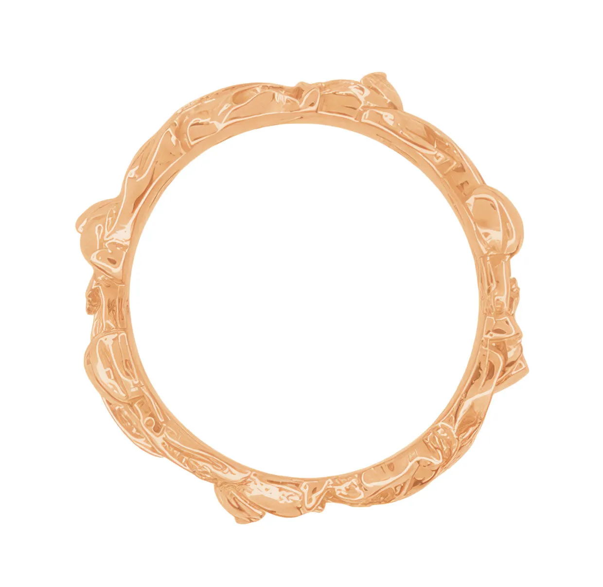 Rose Gold Vintage Style 1960's Filigree Lilies Sculptural Wedding Ring - 6mm Wide