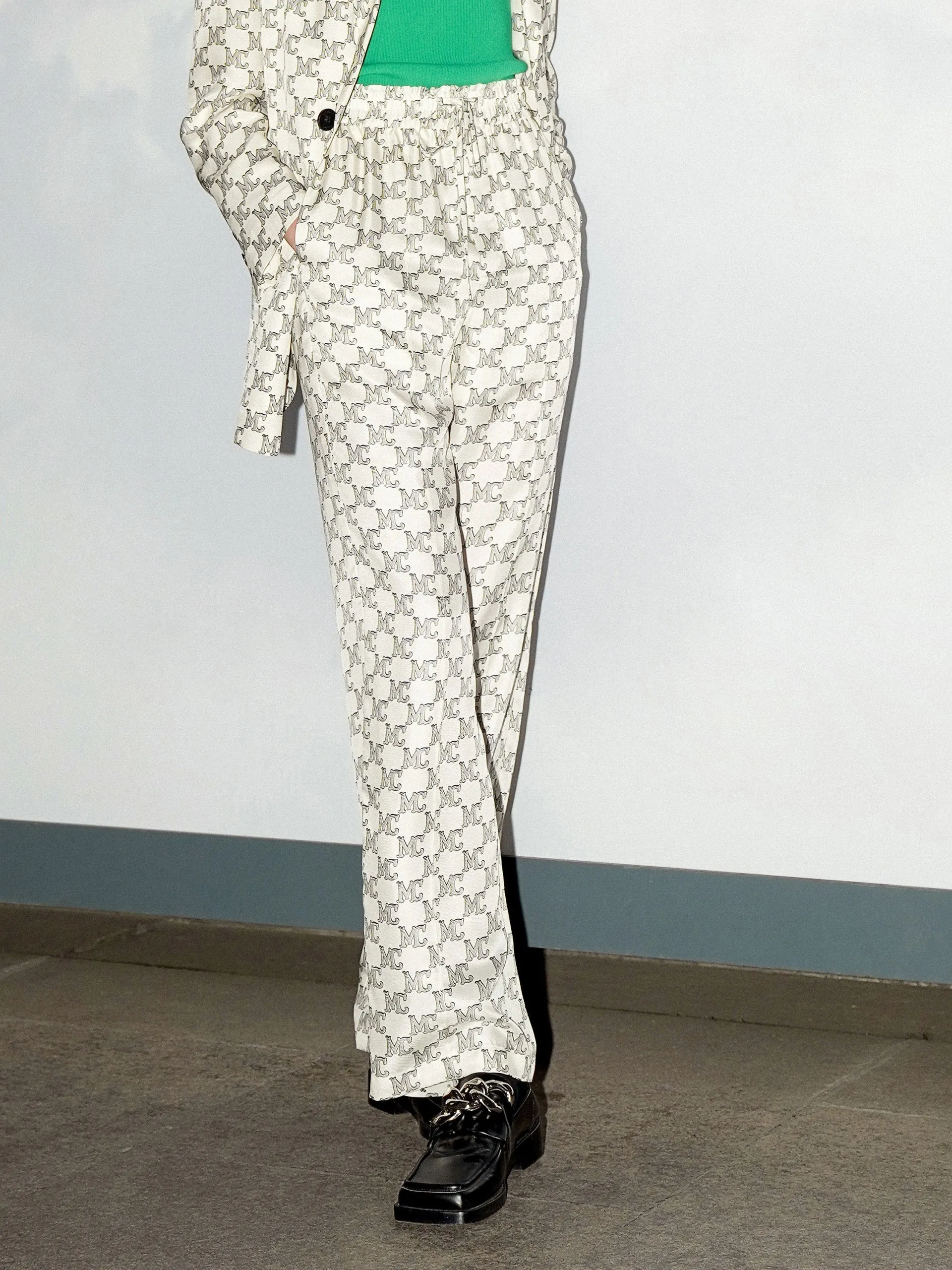 Silk Blend Monogram Print Pants