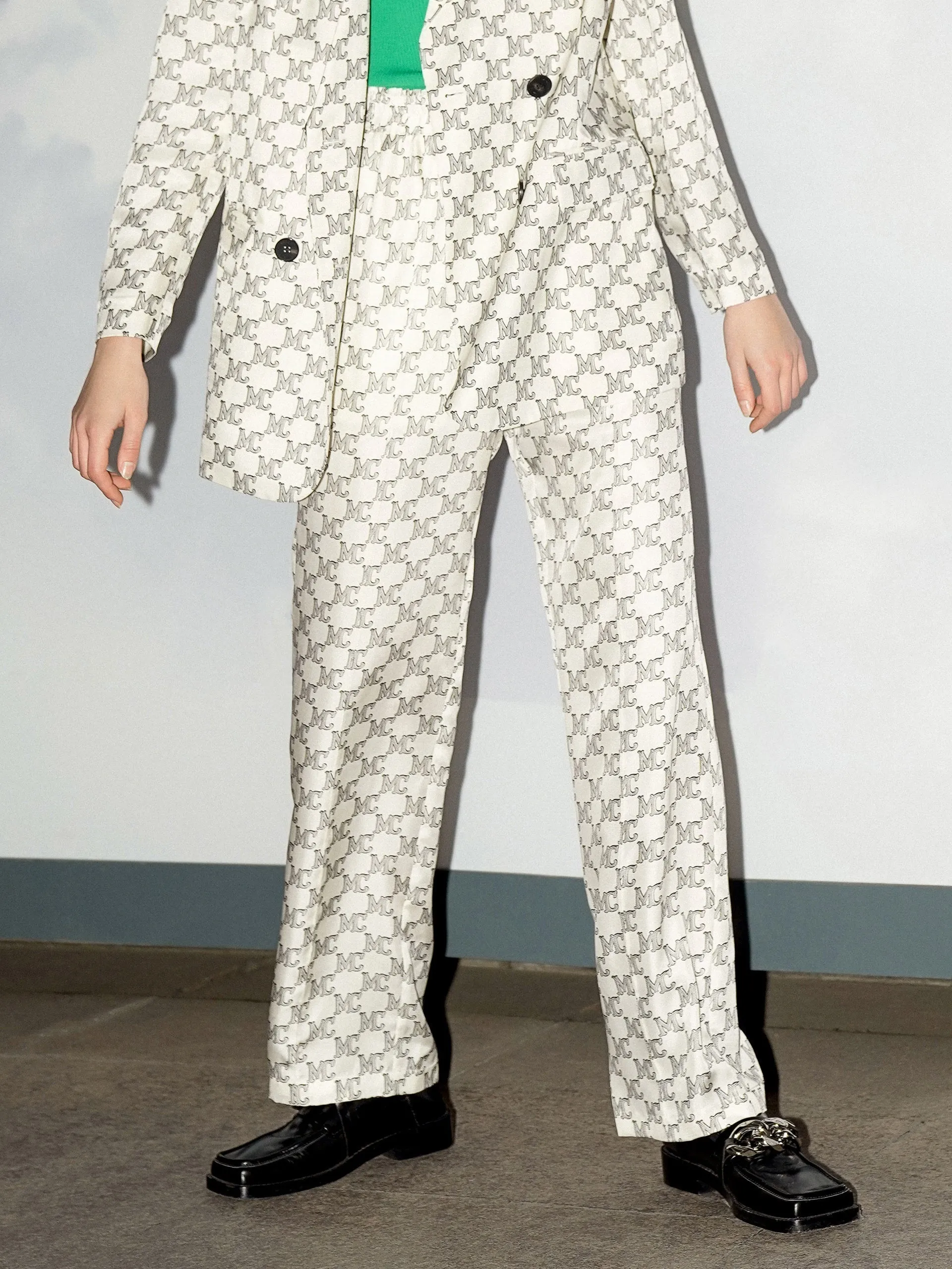 Silk Blend Monogram Print Pants