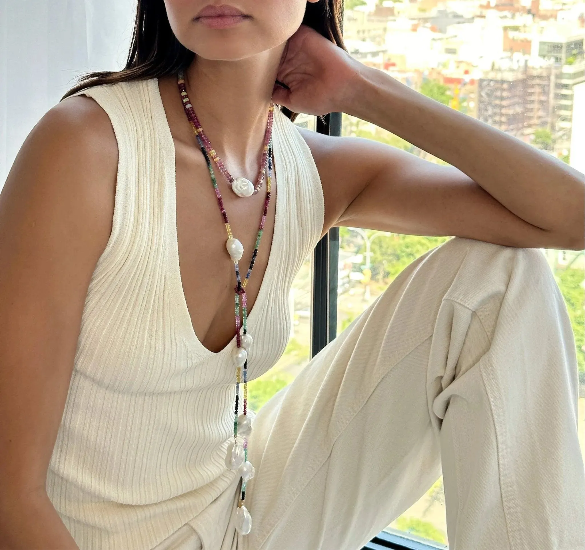 Water Ice Diamond Baroque Pearl Lariat