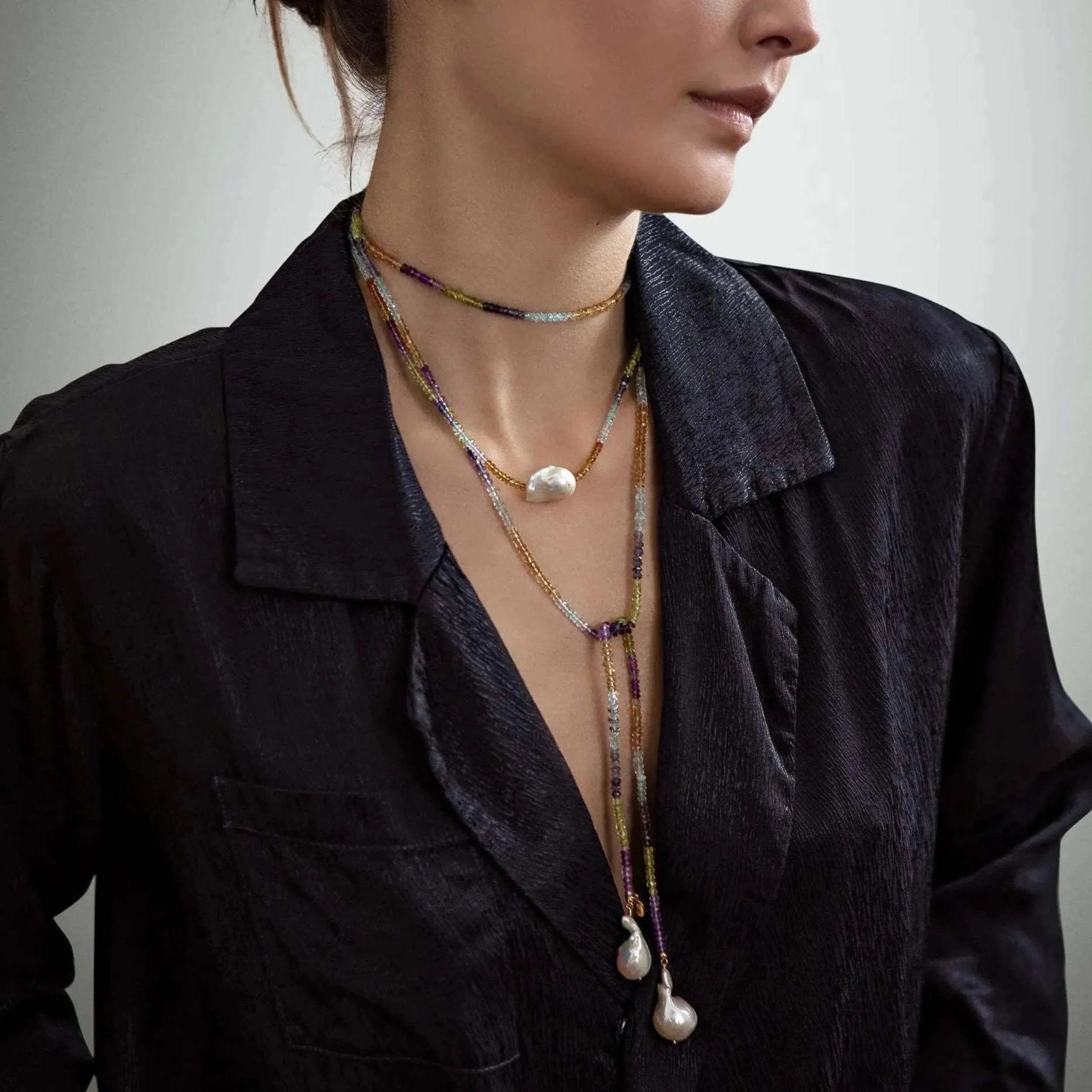 Water Ice Diamond Baroque Pearl Lariat
